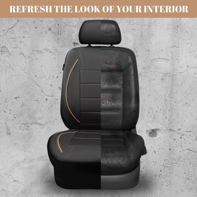 CAR PASS Universal FIT Piping Leather Two Front Seat Covers  Waterproof Faux Leather for SUV Sedan Van Truck  Airbag Compatible Reserved Opening Holes for Headrest Covers. (Black and Beige) - Image 5